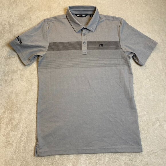 TravisMathew Mens Polo Shirt Medium Gray Embroidered Logo & Striped Design Mens - Picture 8 of 8